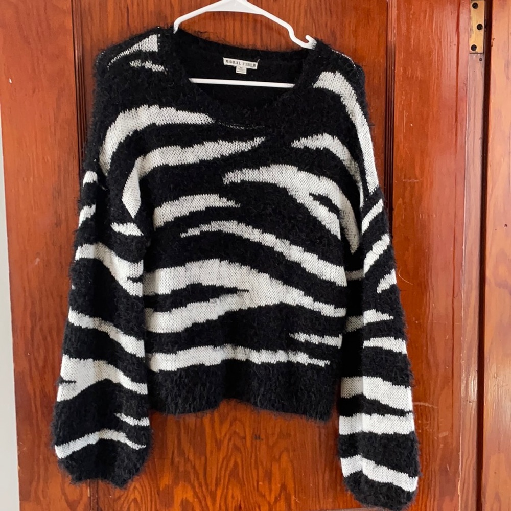 Cozy Fuzzy Zebra Print Sweater
